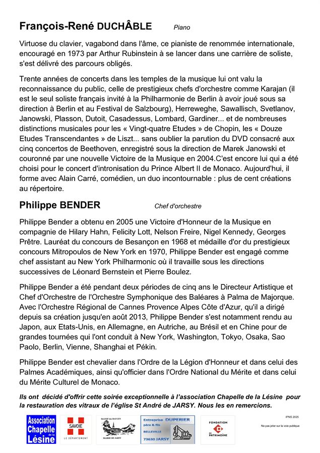 Soirée musicale avec François -René Duchâble - Association chapelle de la lésine