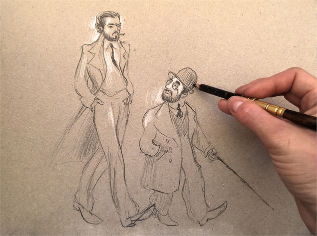 Croquis au crayon de Cortazar et Lautrec - OT HMV