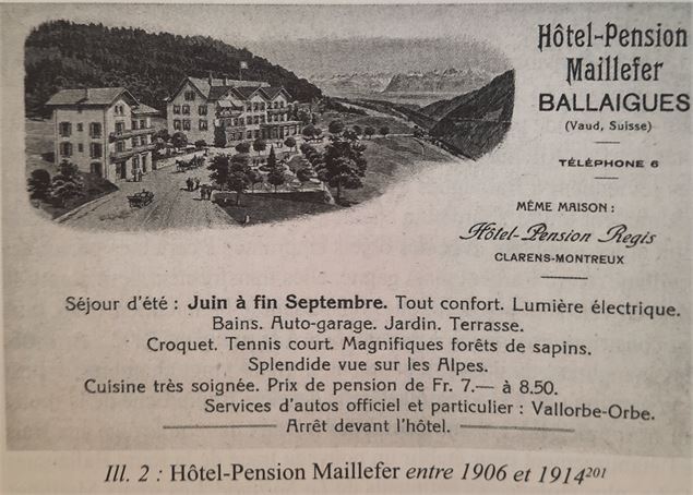 Publicité pour l’hôtel Maillefer (Ballaigues, canton de Vaud) - Carte postale début XXe siècle / dro