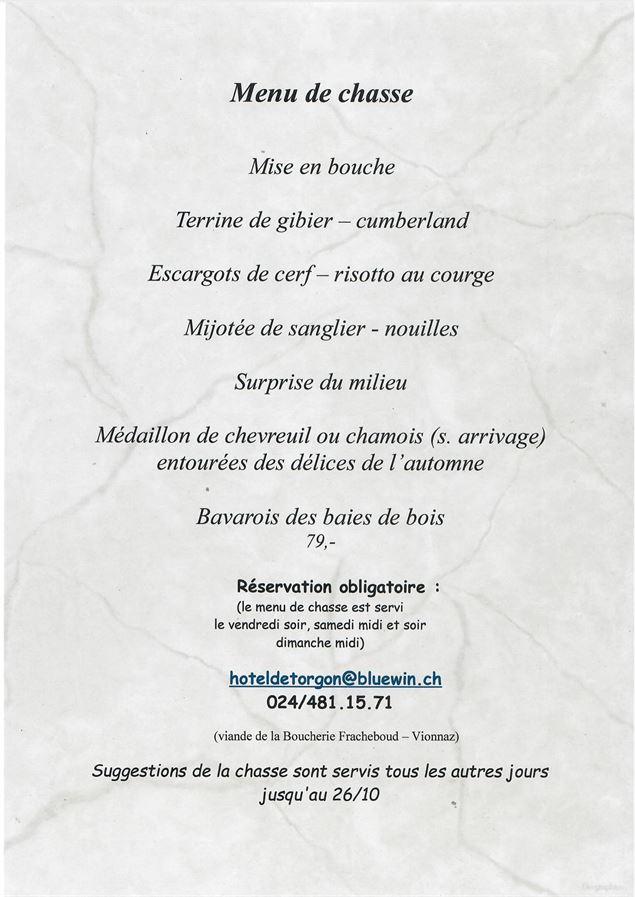 Menu chasse à l'Hôtel de Torgon_Torgon