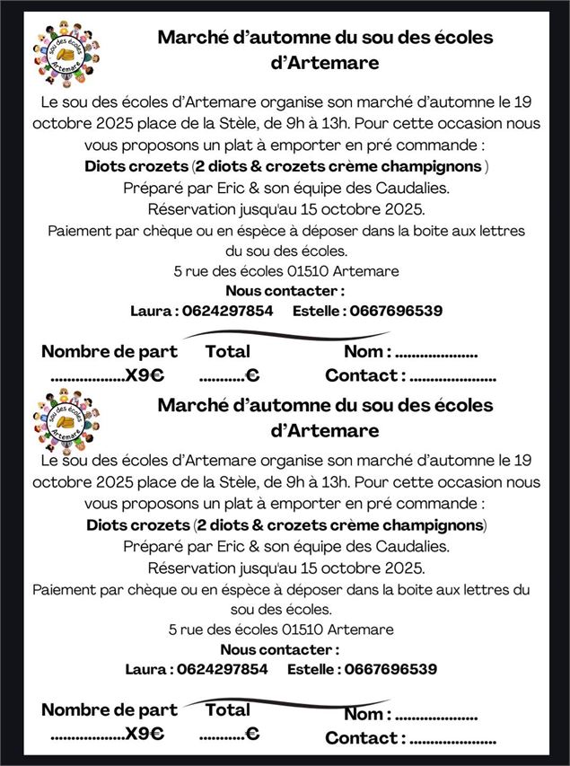 Vente à emporter - Sou des Ecoles d'Artemare