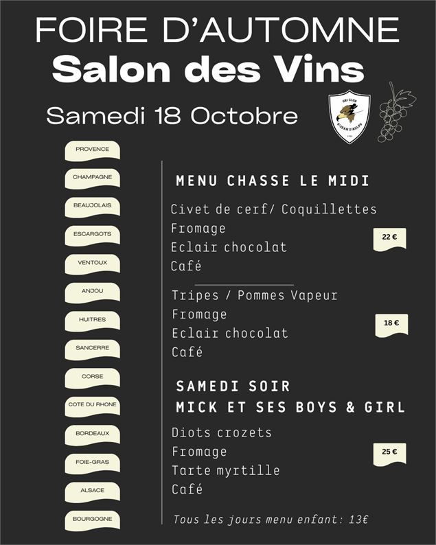 Programme du samedi 18 octobre - Ski club St Jean d'Aulps