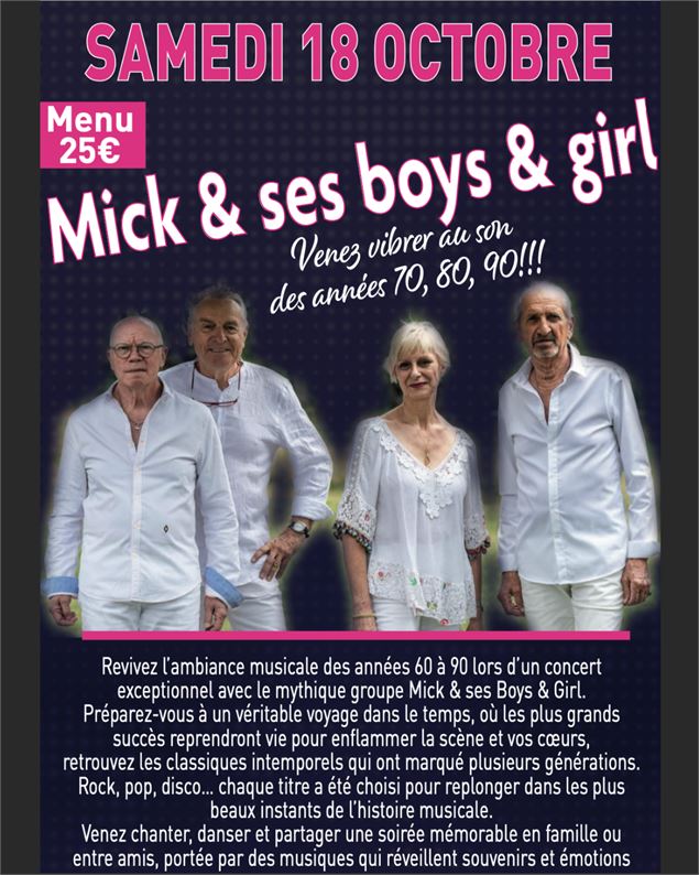 Mick & ses boys & girls en concert samedi 18 octobre - Ski club St Jean d'Aulps