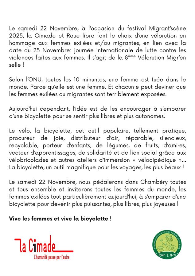 8ème Vélorution Migr'en selle - roue libre