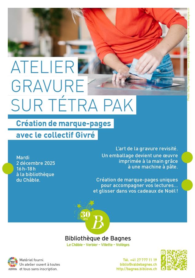 Atelier gravure sur Tétra Pak_Val de Bagnes - Bibliothèque Val de Bagnes