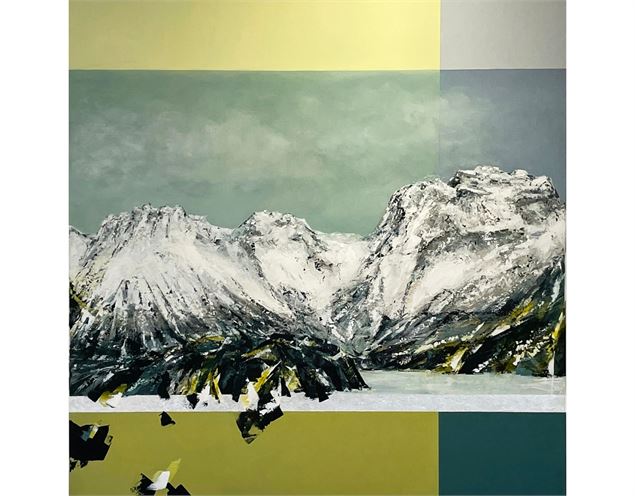 tableau montagne enneigée tons verts - Thérèse Sénée