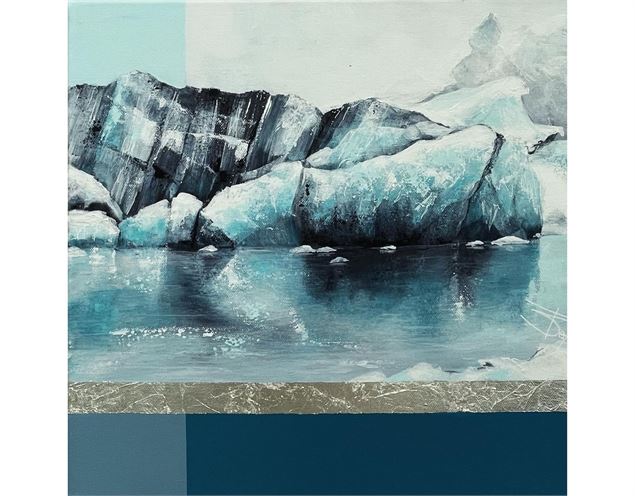 tableau montagne enneigée tons bleus - Thérèse Sénée