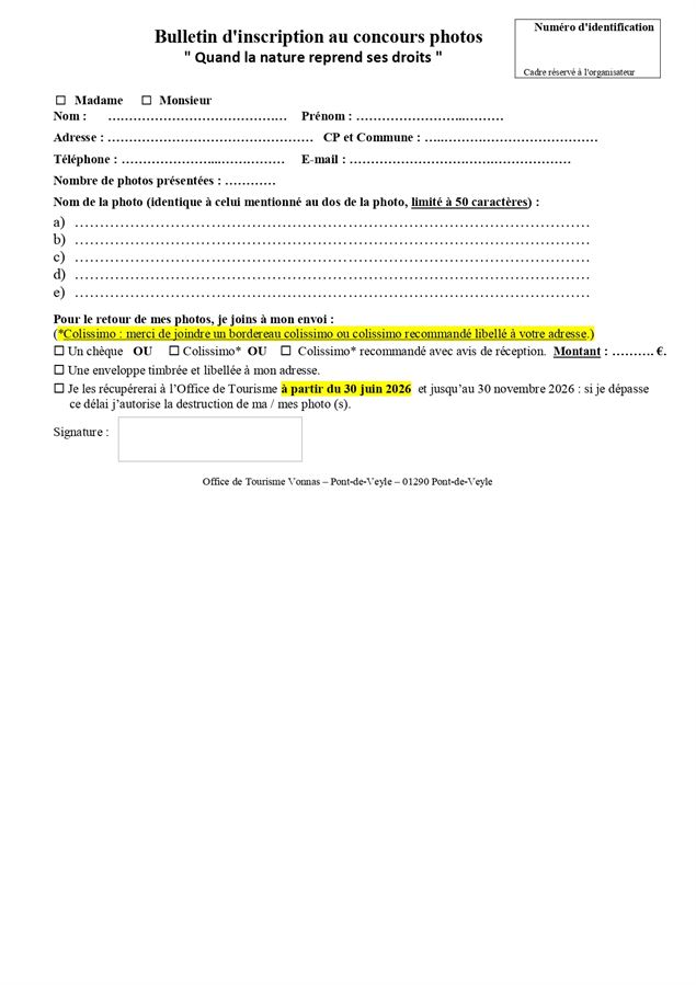 Bulletin d'inscription - OT Vonnas Pont-de-Veyle