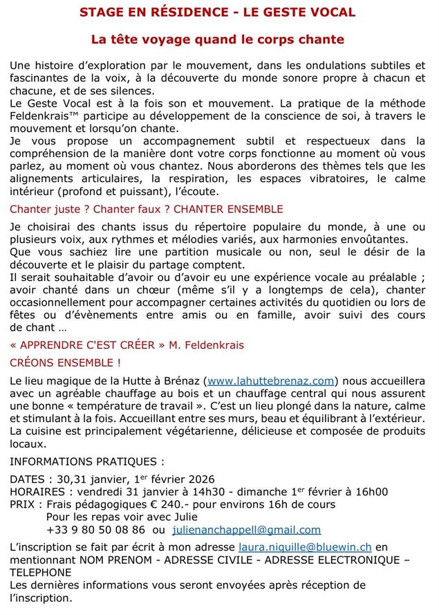 Stage en résidence - Le geste vocale : La tête voyage quans le coeur chante_Arvière-en-Valromey - Gî