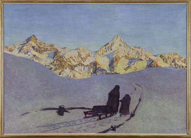 Oscar Lüthy 1882-1945, Requiem dans les Alpes (Vue du Weisshorn depuis le Gornergrat), 1909. Huile s