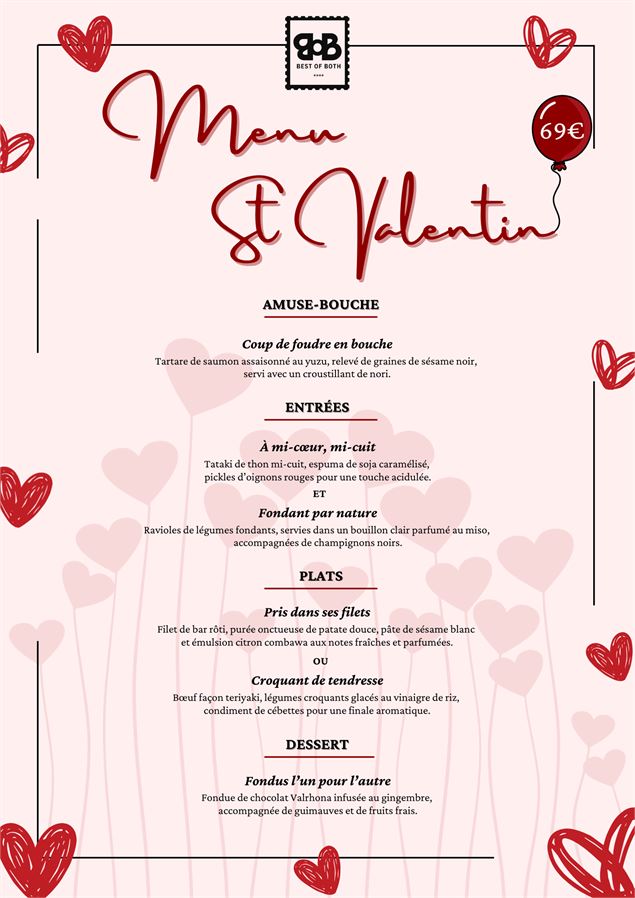Menu St Valentin  - Hôtel Best of Both