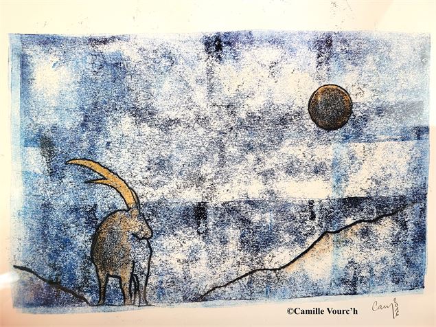 Bouquetin et lune bleue - Camille Vourc'h