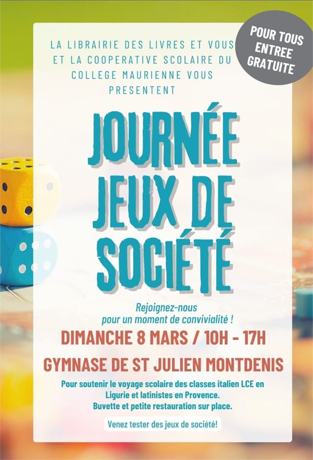 Affiche Journée Jeux de société - Librairie Des Livres et Vous