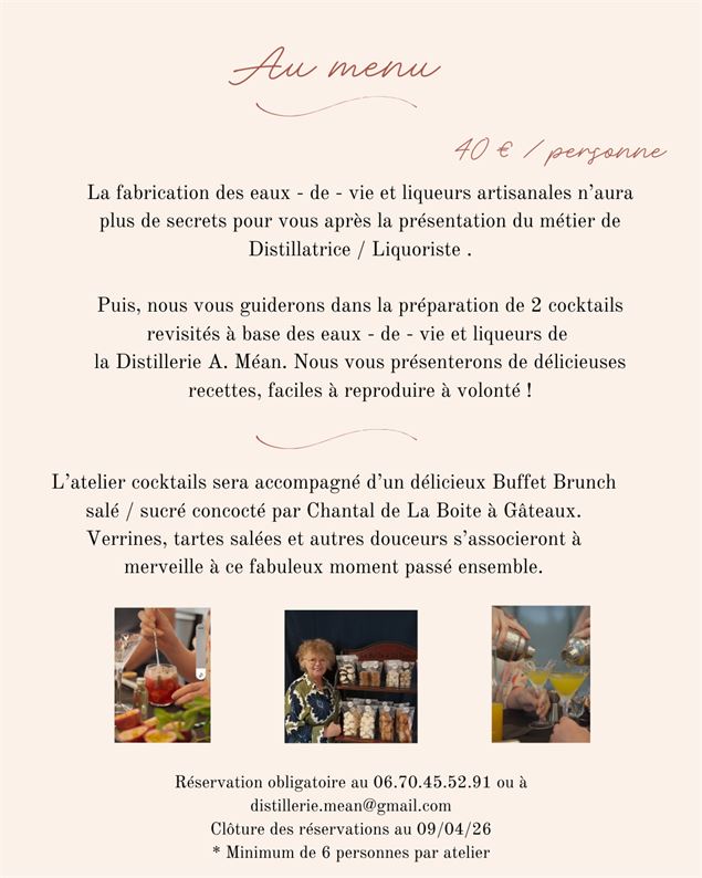 Atelier cocktails et Buffet Brunch - distillerie mean