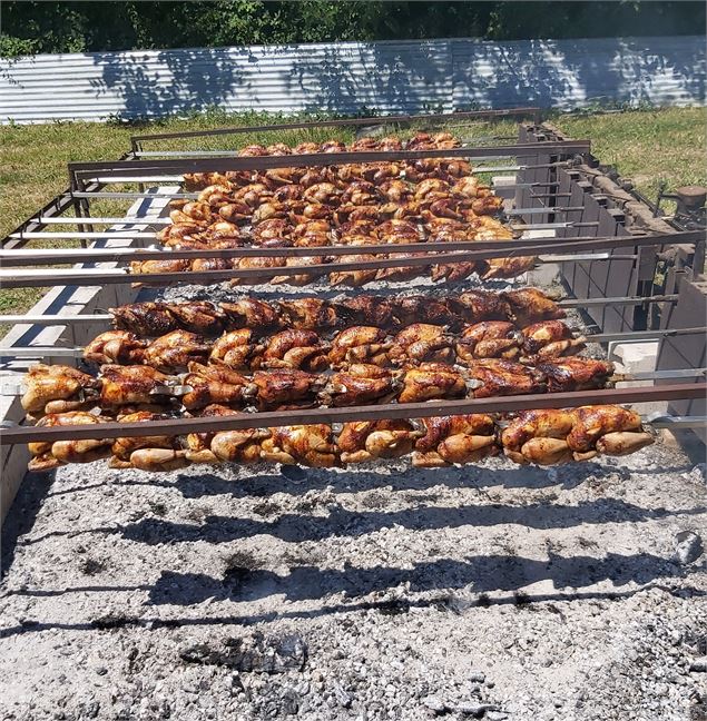 Cuisson des poulets sur braises
