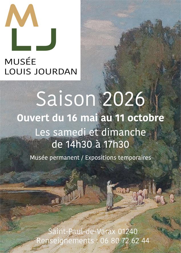 L'affiche présente une oeuvre de Louis Jourdan : un paysage de campagne traversé par un chemin de te