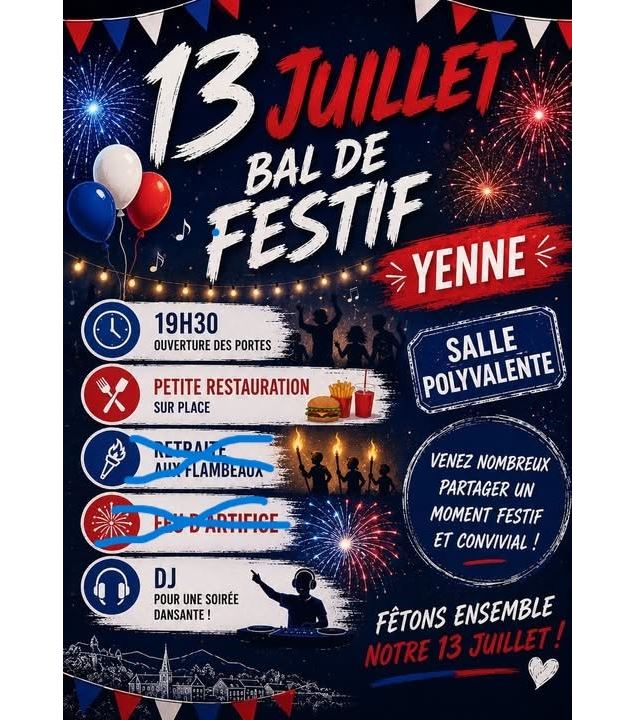 Fête Nationale du 13 - 14 juillet à Yenne [RETRAITE AUX FLAMBEAUX ET FEU D'ARTIFICE ANNULÉS]_Yenne
