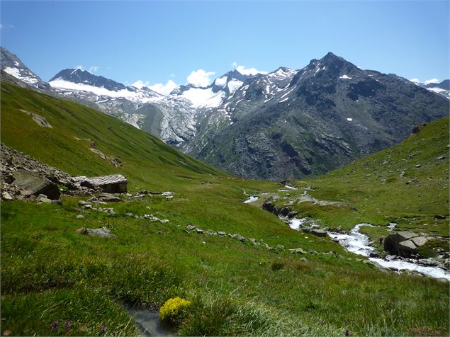 Le vallon de la Lenta face aux montagnes