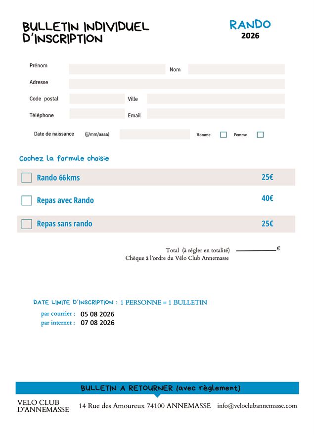 Bulletin d'inscription - Vélo club Annemasse