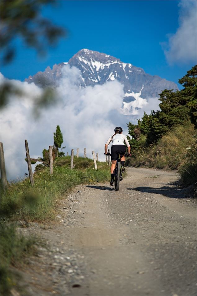 Vttiste sur un sentier cross-country avec la parrachée en face - A Pernet