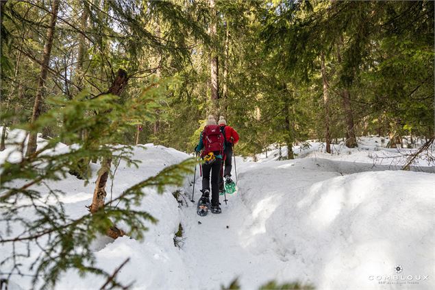 couple en raquettes dans la forêt - OT Combloux_Marine Martin