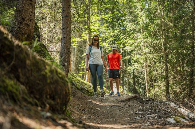 Randonneurs en forêt - OT Les Menuires