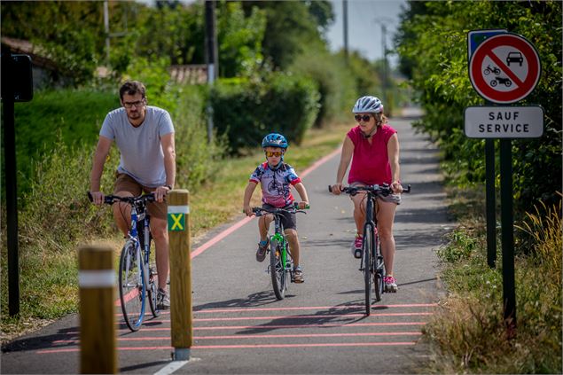 Famille à vélo sur La Traverse - La Belle Rencontre