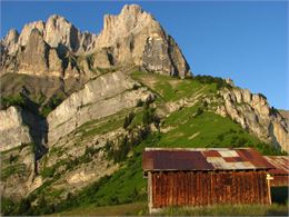 Vue sur les Fiz et chalets du Lachat d'en Haut - E.Desc