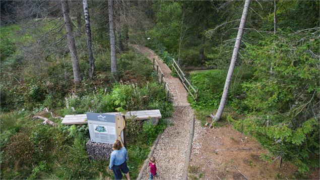 Sentier découverte, personnes lisant le panneau d'informations - A.Berger