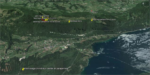 Vue d'ensemble des sites d'envol du Sapenay