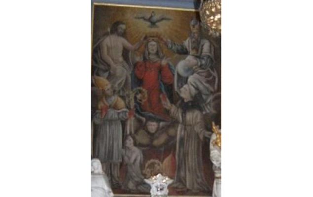 tableau du retable : couronnement de la Vierge - le petit patrimoine