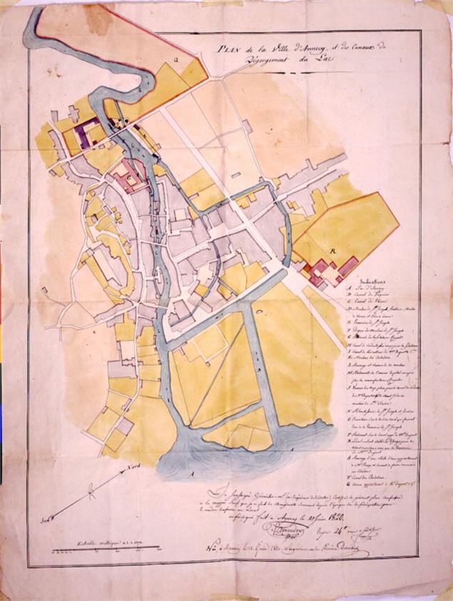 Plan de la ville d'Annecy et des canaux de dégorgement du lac - 1820 - Dominique Lafon