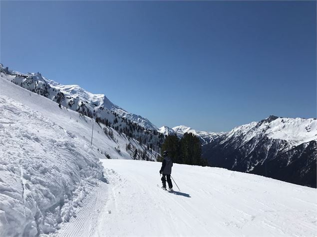Skieur sur la piste aux Grands Montets