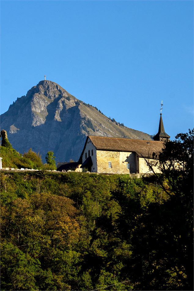 Le pic de Marcelly et l'église de Châtillon-sur-Cluses depuis la forêt de Châtillon-sur-Cluses - Ha