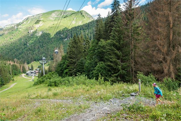Un peu aprèsle départ : vue sur la télécabine d'Ardent et la montagne de Chavache en arrière plan -