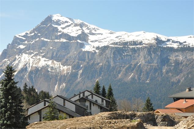 Vue sur la pointe d'Areu au-dessus des chalets des Ecrins - OT Les Carroz