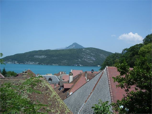 Vue du lac par dessus les toits du vieux Duingt - Lac Annecy Tourisme