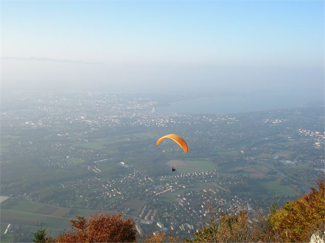Vue depuis le Salève sur le lac Léman et un parapente - SavoieMontBlanc-Martelet