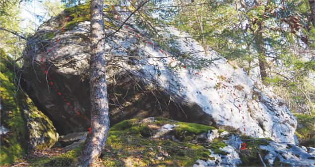 Bloc Obélix (face Ouest)  1/ ? 2/ J’aime pas trav’ailler 4b