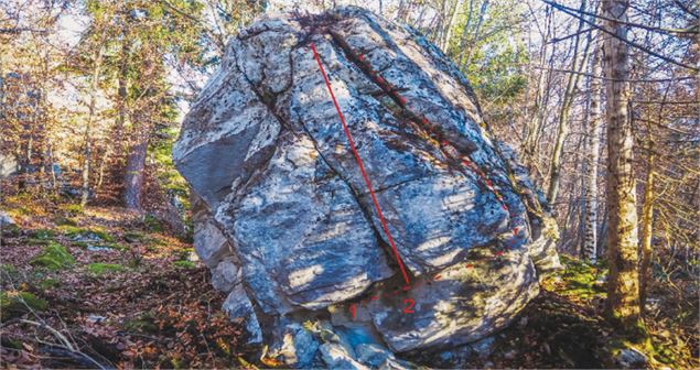 Bloc Cabanon (face Ouest)  1- Ca coince (?) 2- La raie 6B Tout en départ assis (DA)
