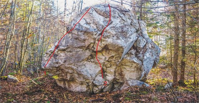Bloc Cabanon (face Nord)  1/ Le corner 6A 2/ Face nord directe 5C Tout en départ assis (DA)