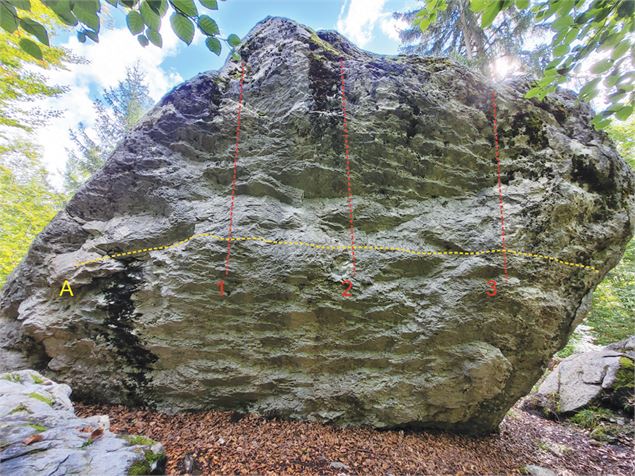 Bloc de Sancellemoz (face Nord)  A/ Traversée face Nord 7a, traversée du bloc 8a 1/ L’oiseau de tone