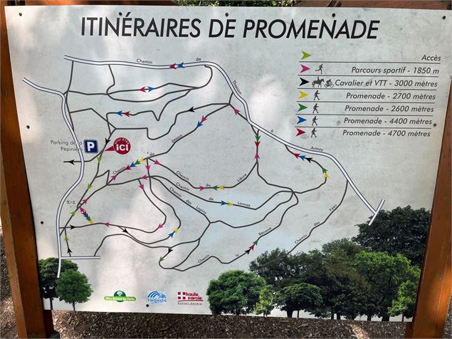 Le panneau des itinéraires de promenade aux bois de ville - Le Messager