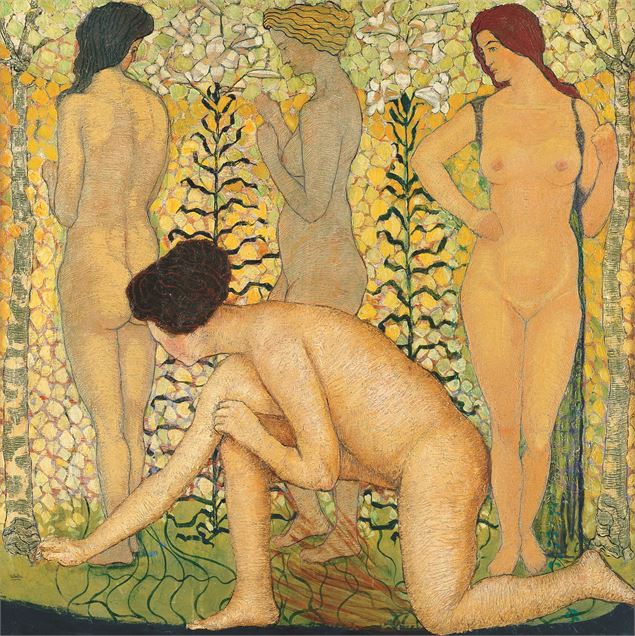 Ludwig Werlen 1884-1928, Femmes nues dans un buisson, 1910. Huile sur toile, 116,5 x 116,5 cm. Inv. 